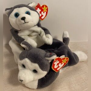 2 TY Beanie Babies Husky Plush Set Nanook the husky dog stuffed animal LOT